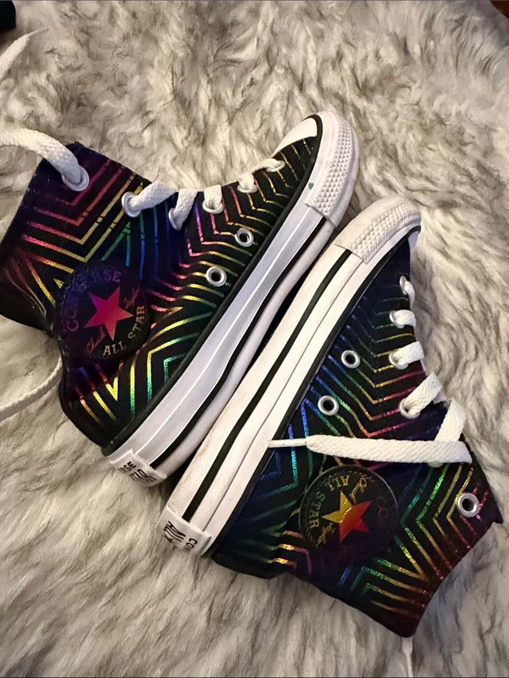 Converse Kids Black High-Top Sneakers with Rainbow Chevron Lines